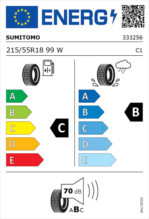 Tyre Label for Sumitomo BC100 215/55R18 99W