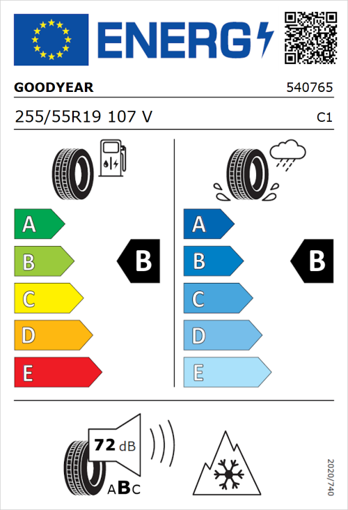 Tyre Label for Goodyear Vector 4Seasons Gen-2 255/55R19 107V