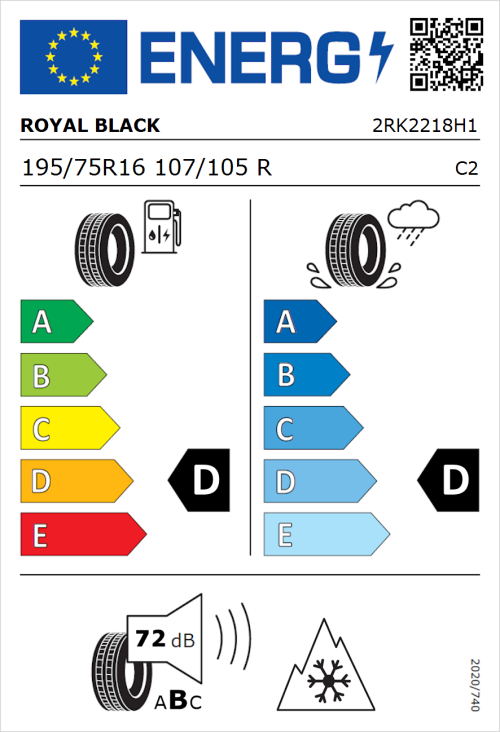 Tyre Label for Royal Black Winter Van 195/75R16 107/105R