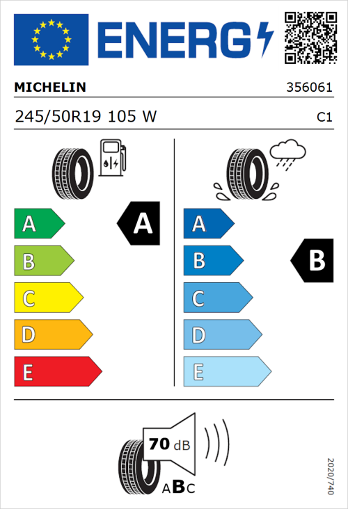Tyre Label for Michelin Pilot Sport 4 SUV 245/50R19 105W