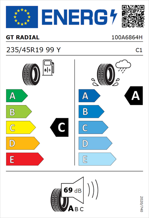 Tyre Label for GT Radial SportActive 2 235/45R19 99Y