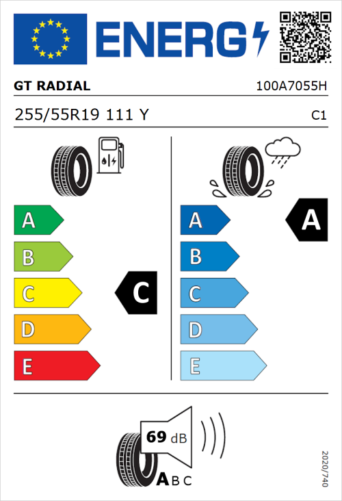 Tyre Label for GT Radial SportActive 2 255/55R19 111Y