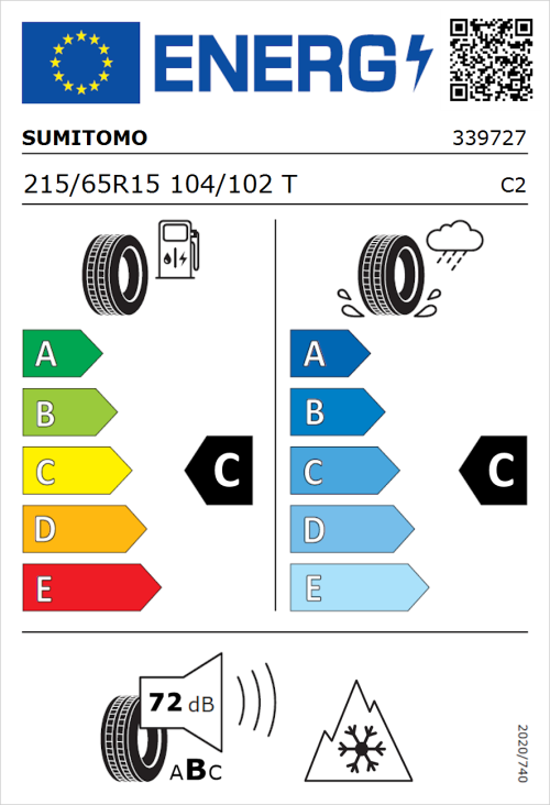 Tyre Label for Sumitomo SL727 215/65R15 104/102T