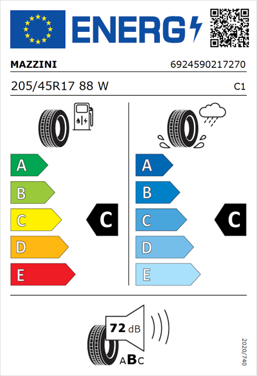 Tyre Label for Mazzini Eco 602 205/45R17 88W