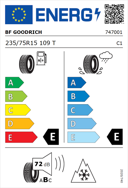 Tyre Label for BF Goodrich Trail-Terrain T/A 235/75R15 109T
