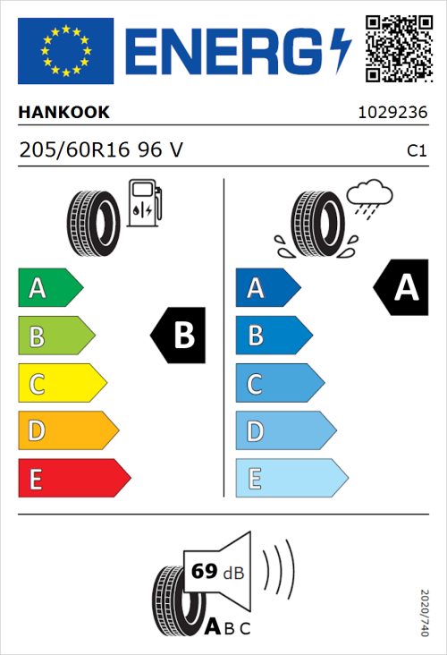 Tyre Label for Hankook Ventus Prime 4 (K135) 205/60R16 96V