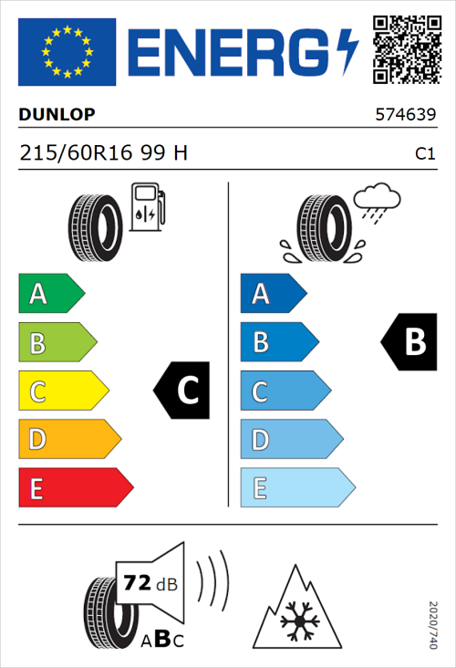 Tyre Label for Dunlop SP Winter Sport 5 215/60R16 99H