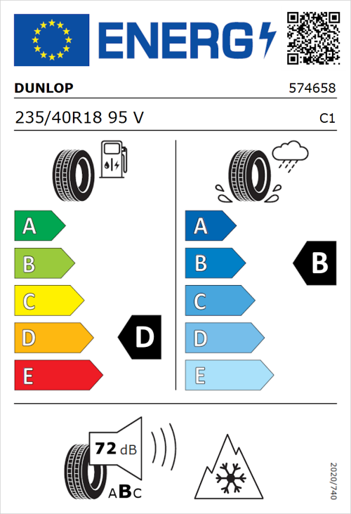 Tyre Label for Dunlop SP Winter Sport 5 235/40R18 95V