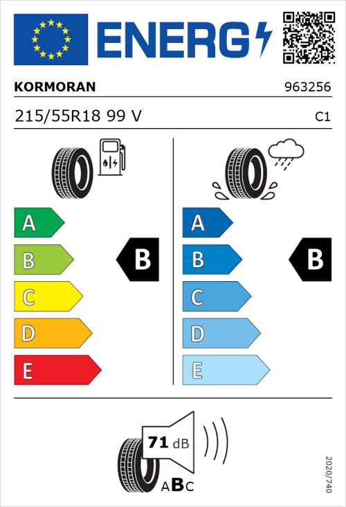 Tyre Label for Kormoran Summer 3 215/55R18 99V
