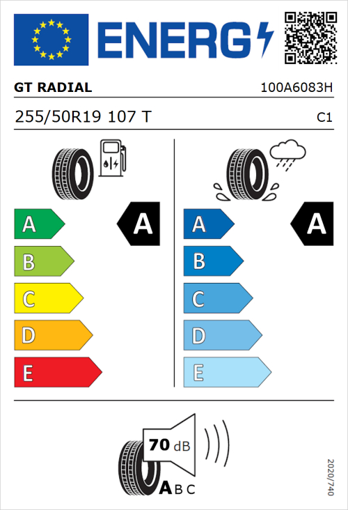 Tyre Label for GT Radial SportActive 2 255/50R19 107T