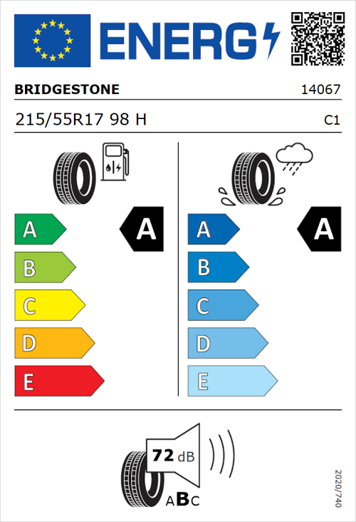 Tyre Label for Bridgestone Turanza T005 215/55R17 98H